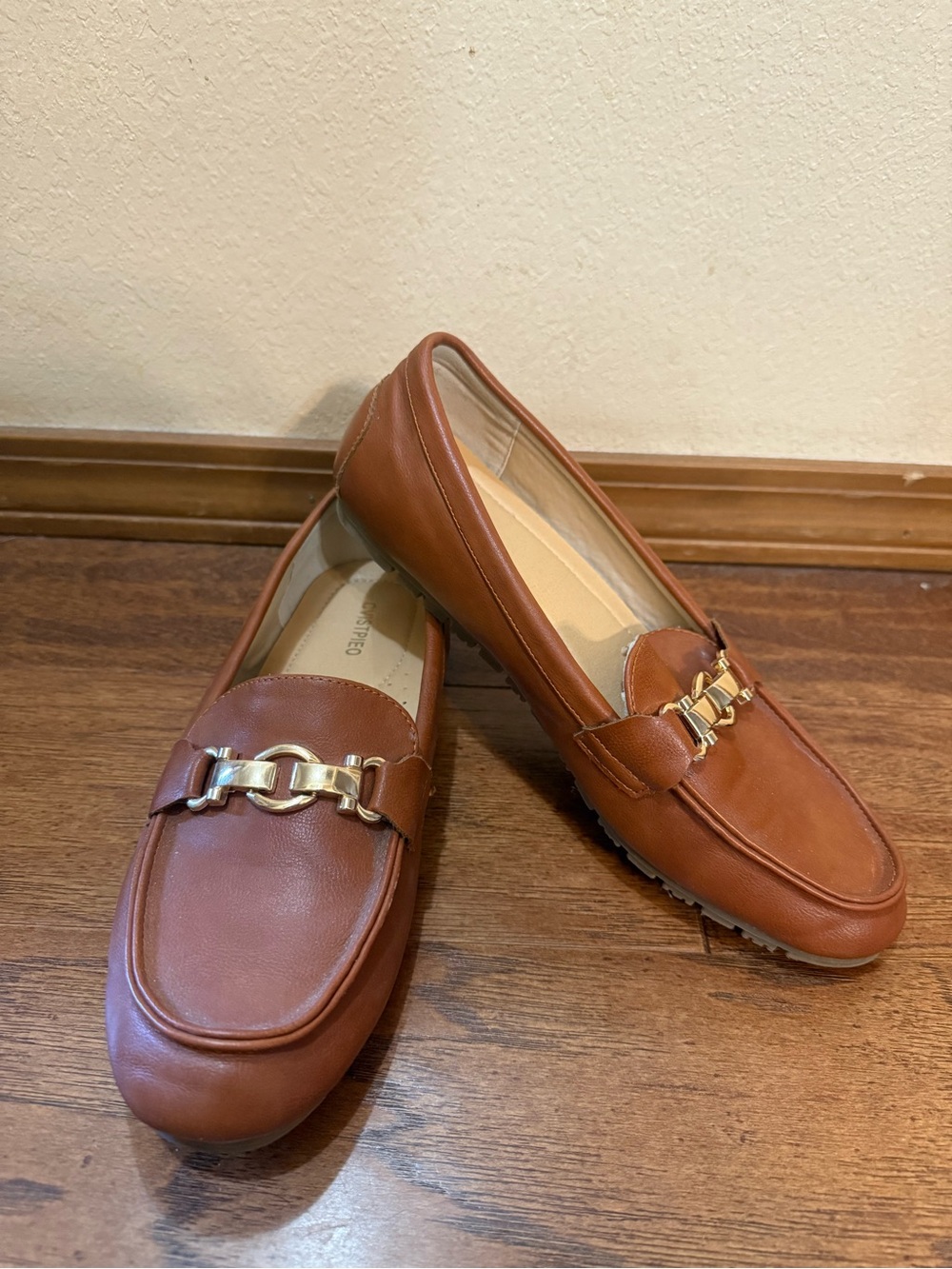 Women's Classic Brown Leather Loafer with Gold Hardware
